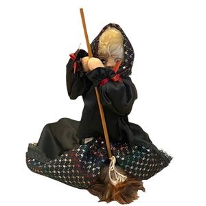 Vintage Flying‎ Witch With Magic Broom, Good Luck Witch Doll,